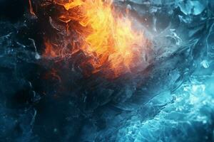 A captivating black design fuses elements of fire and ice. AI Generated photo