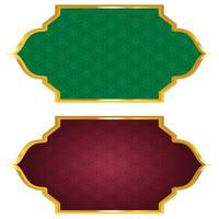 Set of red and green luxury golden arabic islamic banner pattern title frame text box transparent background vector