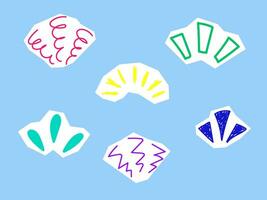 Clipart set of paper-cut doodle drawings isolated on a blue background. Cute hand-drawn colorful elements, notepad decor. vector