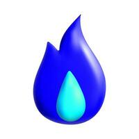 3d render fire emoticon emoji blue color isolated on a white background. Blue flame, volumetric inflated vector image.