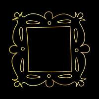 Doodle hand drawn golden frame isolated on black background. Square frame for photos and paintings with beautiful decorative elements, vintage retro illustration. vector