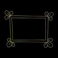 Doodle hand drawn gradient gold frame isolated on black background. Cute vector photo frame, beautiful vintage decorative element.