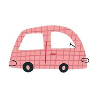 linda infantil coche conduciendo, dibujos animados plano vector ilustración aislado en blanco antecedentes. gracioso mano dibujado rosado camioneta. guardería diseño elemento. automóvil en escandinavo estilo.