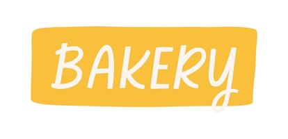 Bakery signboard, hand drawn flat vector illustration isolated on white background. Banner with text. Hanging board for bakery shop.
