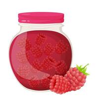 Raspberry jam glass jar decorated with berries vector