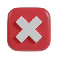 Cross icon 3d button. wrong check mark. png