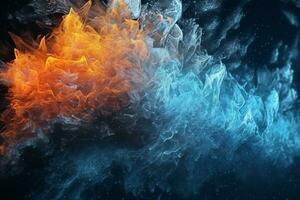 Dynamic black artwork showcases the fusion of fire and ice. AI Generated photo
