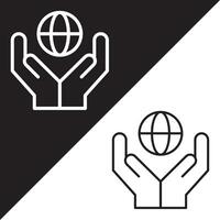 Hand holding globe icon. Hand holding Earth vector icon from the Artificial Intelligence collection. Outline style world icon.