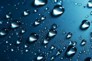 Water drops on a deep blue background with gradation and highlights AI Generated photo