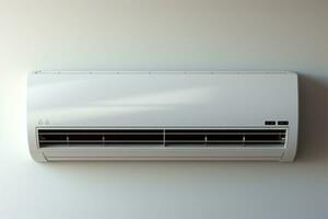 Wall mounted split AC unit against white backdrop, creating a soothing blur AI Generated photo