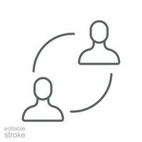 User exchange line icon, two people or person, in connect arrow, communication circle trade. Personnel change Staff updating logo Editable stroke vector illustration design on white background. EPS 10