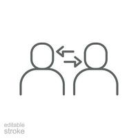 Interpersonal relationship icon, acquaintance skill.  close care conversation. Two people interacting and associating  each other. Editable stroke vector illustration design on white background EPS 10