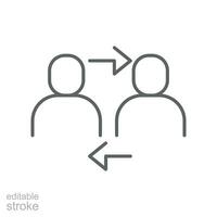 Interpersonal relationship icon, acquaintance skill.  close care conversation. Two people interacting and associating  each other. Editable stroke vector illustration design on white background EPS 10