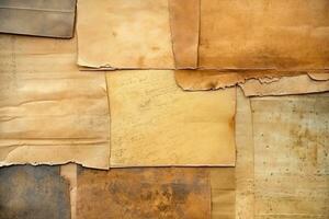 Weathered paper sheets with dark, worn edges. AI Generated photo