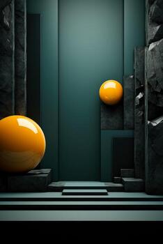 Futuristic models in geometric minimalism background with empty space for text photo