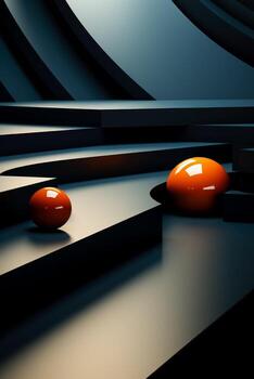 Futuristic models in geometric minimalism background with empty space for text photo