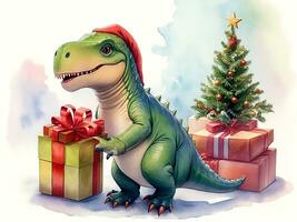 Cute Dinosaur Christmas Generative AI photo