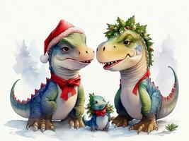 Cute Dinosaur Christmas Generative AI photo