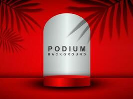 Cylindrical pedestal podium. Background with shadow of coconut leaves. Abstract vector rendering 3d shape product display presentation.