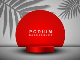 Cylindrical pedestal podium. Background with shadow of coconut leaves. Abstract vector rendering 3d shape product display presentation.