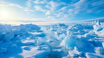 Ice formations in Arctic landscapes background with empty space for text photo