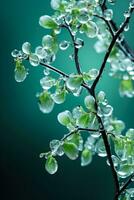 Broken tree branches following an ice storm isolated on a green gradient background photo