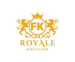 Golden Letter FK template logo Luxury gold letter with crown. Monogram alphabet . Beautiful royal initials letter. vector