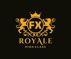 Golden Letter FX template logo Luxury gold letter with crown. Monogram alphabet . Beautiful royal initials letter. vector