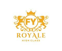 Golden Letter FY template logo Luxury gold letter with crown. Monogram alphabet . Beautiful royal initials letter. vector