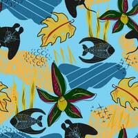 a pattern with fish and plants on it vector