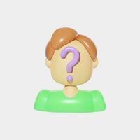 3D icon with mans head with no face and question mark, anonymous person. vector