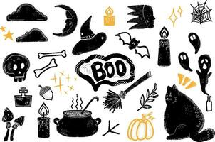 halloween icons set with black and white illustrations vector
