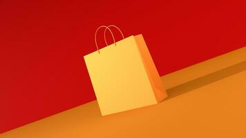 3D rendering shopping bag on red background photo