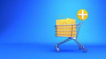 3D rendering. yellow shopping bag is in the cart photo