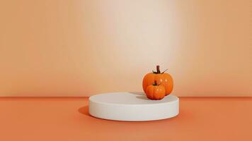 Autumn Pumpkin background with 3d rendered podium for product display photo