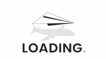 Flying paper airplane casting shadow bw loading animation. Paper plane flight outline 2D cartoon object 4K video loader motion graphic. Goals achieving. Vision aircraft animated gif isolated on white