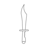 Funny hand drawn doodle with outline of combat knife with wood handle of the Wild west. Vector machete for exploring jungle, hunting, protection. Military knife, warrior dagger, hunter knife blade.