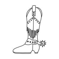 retro vaquera botas con tradicional franja y estimular. vector garabatear con contorno de botas en vaquero y occidental estilo. sencillo gracioso Zapatos de salvaje Oeste con ornamento para tarjeta postal, imprimir, diseño