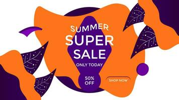 ILLUSTRATION SUMMER SALE BANNER TEMPLATES DESIGN. BACKGROUND SUPER SALE WITH 3D ELEMENTS VECTOR