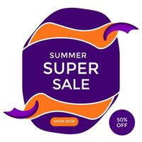 ILLUSTRATION SUMMER SALE BANNER TEMPLATES DESIGN. BACKGROUND SUPER SALE WITH 3D ELEMENTS VECTOR