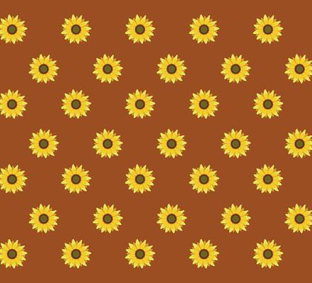 Seamless Pattern of Beautiful Yellow Sunflowers on Brown Background