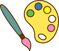 Artist paint palette with brush icon cartoon png