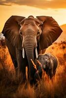 An intimate moment captured in the African safari an elephant family cuddles together with a scenic background perfect for text photo