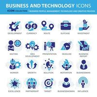 Business, data analysis, organization management and technology icon set. Business people, management, technology, creative process icon set. Icons vector collection