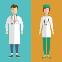 Illustration of a female and male doctors. Flat vector illustration.