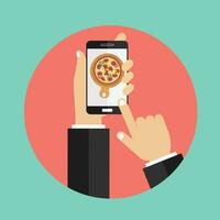 Order pizza on line. Flat vector illustration.