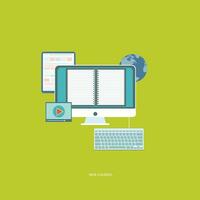 Web courses concept. On line learning, on line education. Flat vector illustration.