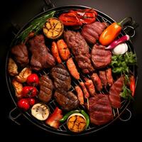 Grilled Meat with a variety of meats on a plate perfect appetizer generated by AI photo