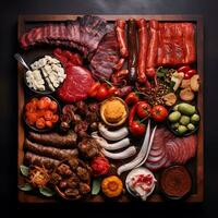 Grilled Meat with a variety of meats on a plate perfect appetizer generated by AI photo