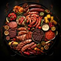 Grilled Meat with a variety of meats on a plate perfect appetizer generated by AI photo